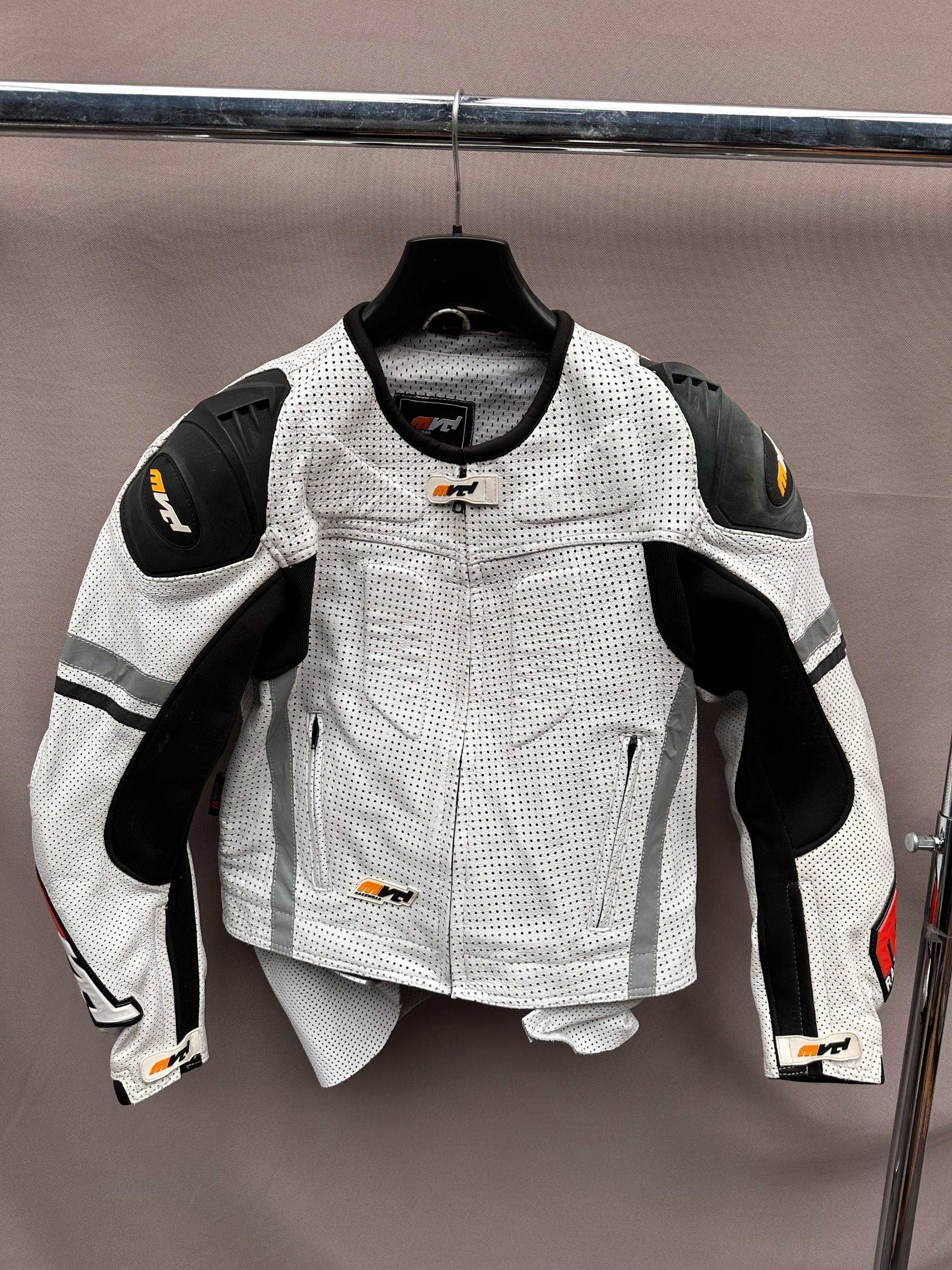 White & Black Supermoto Leather Jacket [L]