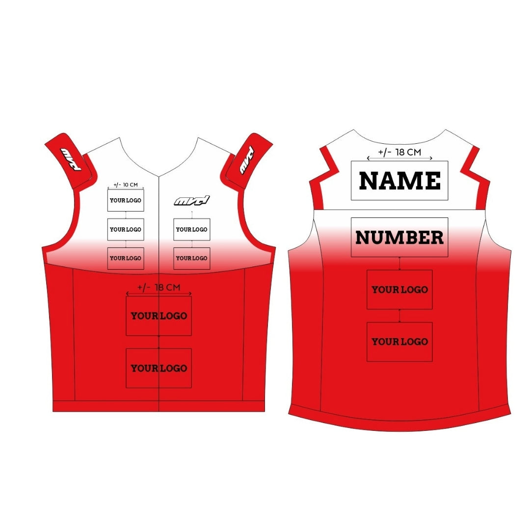CUSTOM BODYWARMER - WHITE/RED FADE